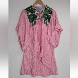 Judith March Pink Green Palm Springs Tassel Fringe Kimono Size M Womens